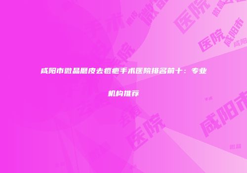 咸阳市微晶磨皮去痘疤手术医院排名前十：专业机构推荐