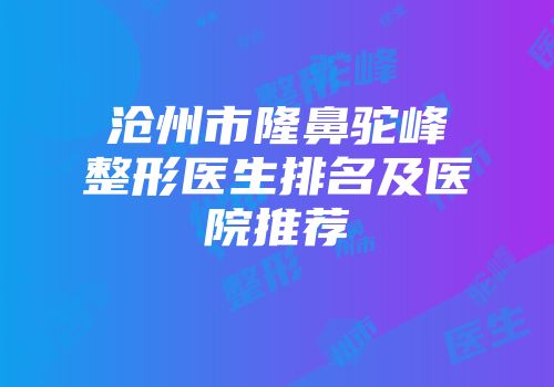 沧州市隆鼻驼峰整形医生排名及医院推荐