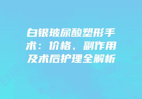 白银玻尿酸塑形手术：价格、副作用及术后护理全解析