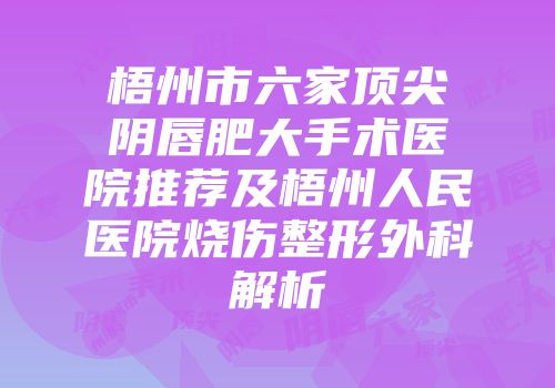 梧州市六家顶尖阴唇肥大手术医院推荐及梧州人民医院烧伤整形外科解析