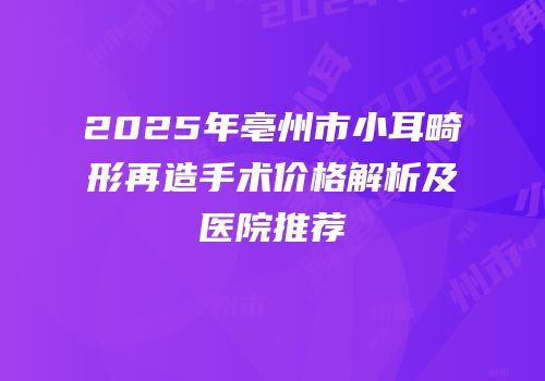 2025年亳州市小耳畸形再造手术价格解析及医院推荐
