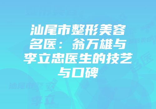 汕尾市整形美容名医：翁万雄与李立忠医生的技艺与口碑