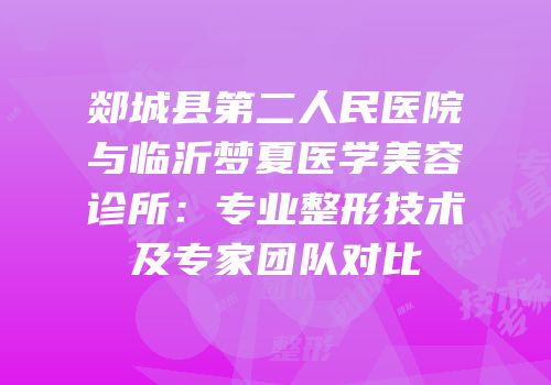 郯城县第二人民医院与临沂梦夏医学美容诊所：专业整形技术及专家团队对比