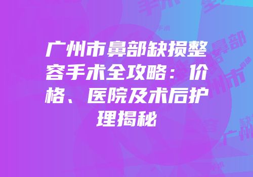 广州市鼻部缺损整容手术全攻略：价格、医院及术后护理揭秘