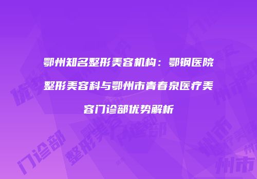 鄂州知名整形美容机构：鄂钢医院整形美容科与鄂州市青春泉医疗美容门诊部优势解析