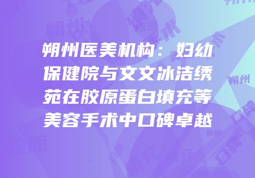 朔州医美机构：妇幼保健院与文文冰洁绣苑在胶原蛋白填充等美容手术中口碑卓越