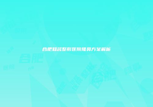合肥知名整形医院隆鼻方案解析