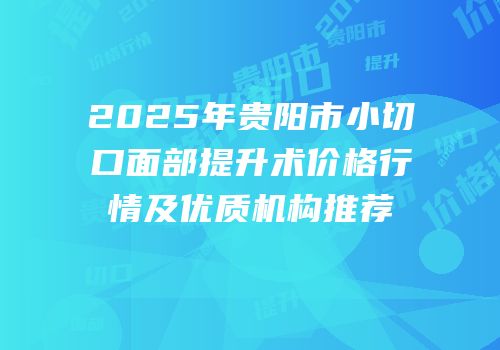 2025年贵阳市小切口面部提升术价格行情及优质机构推荐