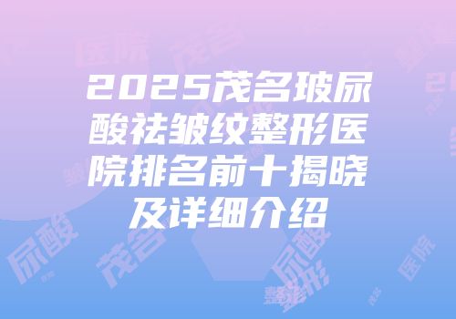 2025茂名玻尿酸祛皱纹整形医院排名前十揭晓及详细介绍