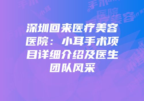 深圳回来医疗美容医院：小耳手术项目详细介绍及医生团队风采