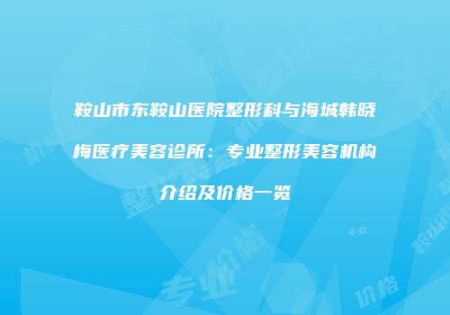 鞍山市东鞍山医院整形科与海城韩晓梅医疗美容诊所：专业整形美容机构介绍及价格一览