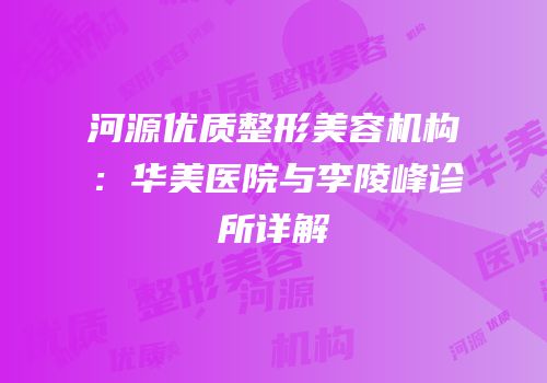 河源优质整形美容机构：华美医院与李陵峰诊所详解