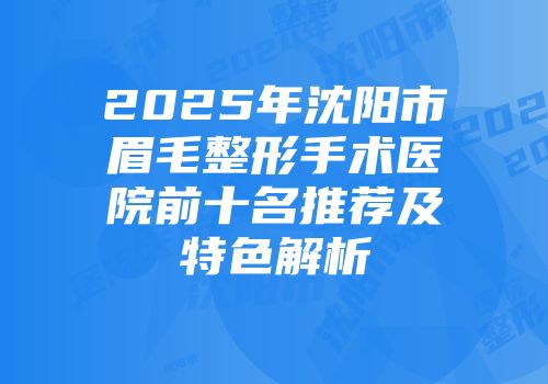 2025年沈阳市眉毛整形手术医院前十名推荐及特色解析