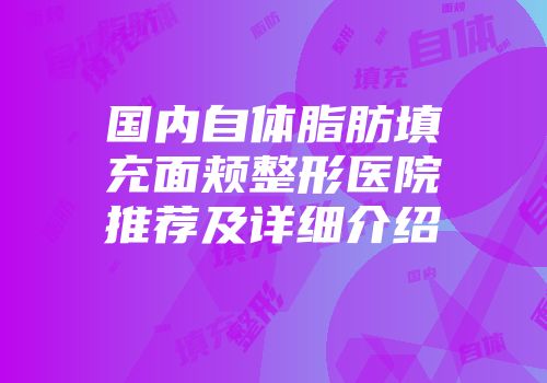 国内自体脂肪填充面颊整形医院推荐及详细介绍