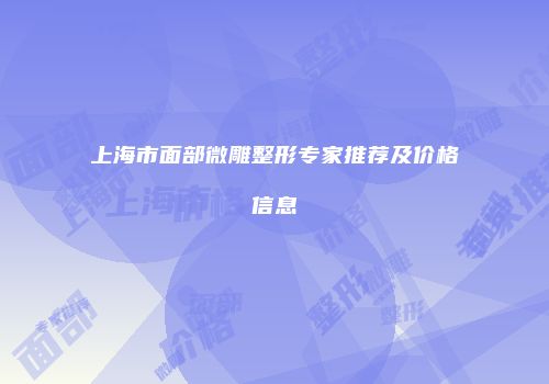 上海市面部微雕整形专家推荐及价格信息