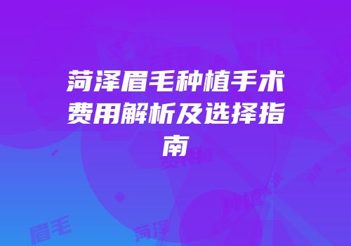 菏泽眉毛种植手术费用解析及选择指南