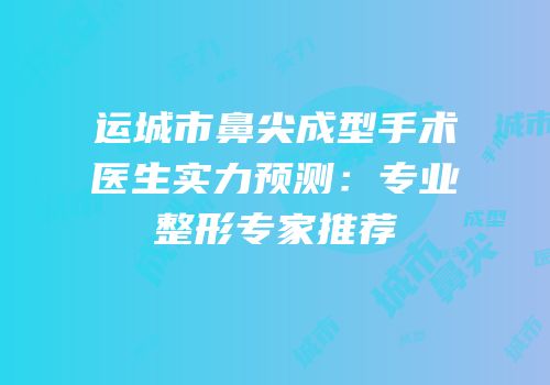 运城市鼻尖成型手术医生实力预测：专业整形专家推荐