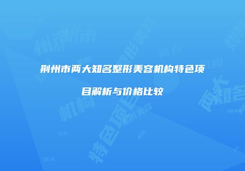 荆州市两大知名整形美容机构特色项目解析与价格比较