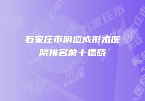 石家庄市阴道成形术医院排名前十揭晓