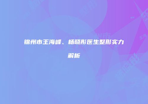 锦州市王海峰、杨晓彤医生整形实力解析