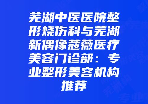 芜湖中医医院整形烧伤科与芜湖新偶像蔻薇医疗美容门诊部：专业整形美容机构推荐