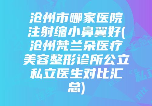 沧州市哪家医院注射缩小鼻翼好(沧州梵兰朵医疗美容整形诊所公立私立医生对比汇总)