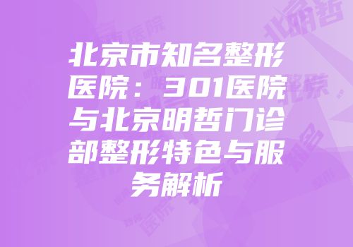 北京市知名整形医院：301医院与北京明哲门诊部整形特色与服务解析