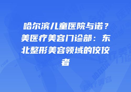 哈尔滨儿童医院与诺？美医疗美容门诊部：东北整形美容领域的佼佼者