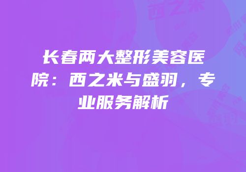 长春两大整形美容医院：西之米与盛羽，专业服务解析