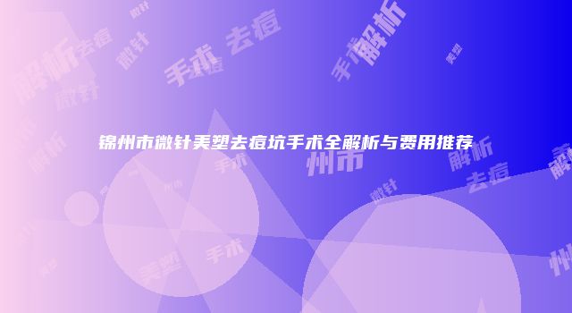 锦州市微针美塑去痘坑手术全解析与费用推荐
