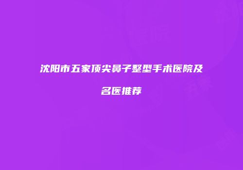 沈阳市五家顶尖鼻子整型手术医院及名医推荐