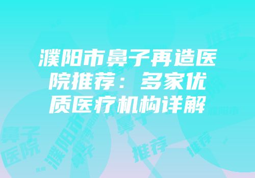 濮阳市鼻子再造医院推荐：多家优质医疗机构详解
