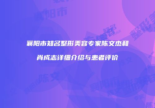 襄阳市知名整形美容专家陈文杰和肖成志详细介绍与患者评价