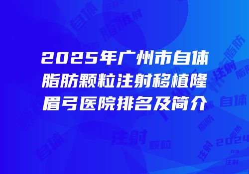 2025年广州市自体脂肪颗粒注射移植隆眉弓医院排名及简介