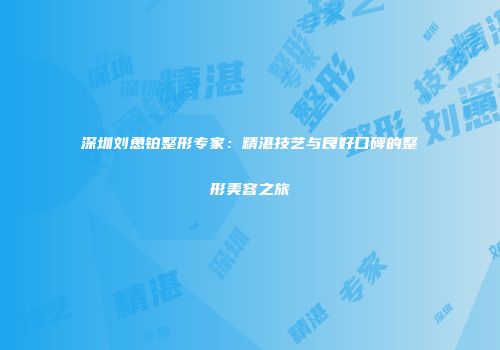 深圳刘恿铂整形专家：精湛技艺与良好口碑的整形美容之旅