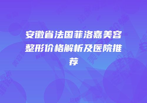 安徽省法国菲洛嘉美容整形价格解析及医院推荐