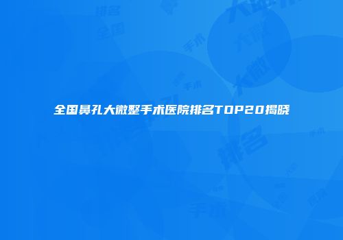 全国鼻孔大微整手术医院排名TOP20揭晓