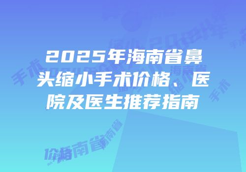 2025年海南省鼻头缩小手术价格、医院及医生推荐指南