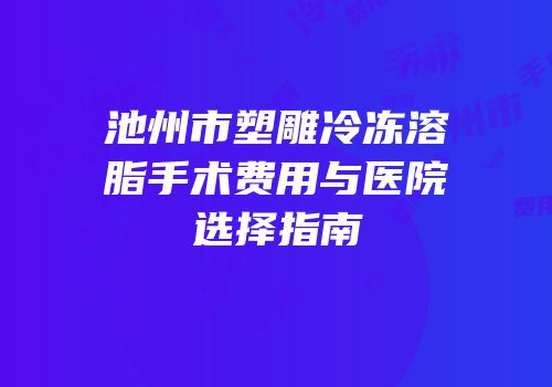 池州市塑雕冷冻溶脂手术费用与医院选择指南
