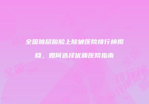 全国玻尿酸脸上除皱医院排行榜揭晓，如何选择优质医院指南