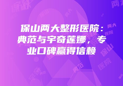 保山两大整形医院：典范与宇奇莲娜，专业口碑赢得信赖