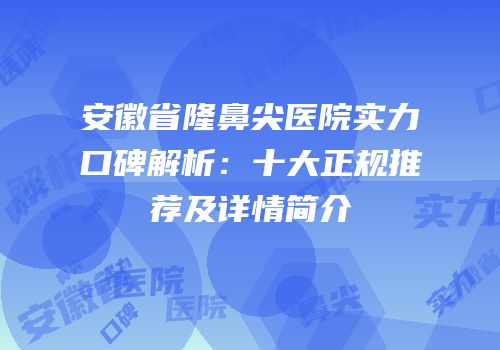 安徽省隆鼻尖医院实力口碑解析：十大正规推荐及详情简介