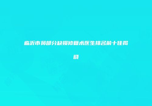 临沂市鼻部分缺损修复术医生排名前十佳揭晓