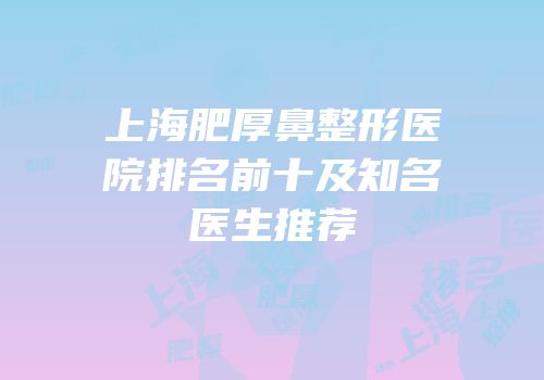 上海肥厚鼻整形医院排名前十及知名医生推荐