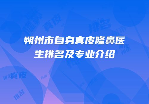 朔州市自身真皮隆鼻医生排名及专业介绍