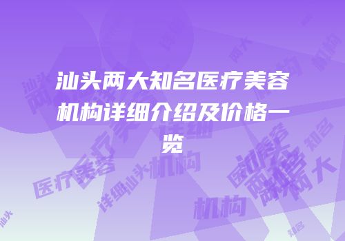 汕头两大知名医疗美容机构详细介绍及价格一览