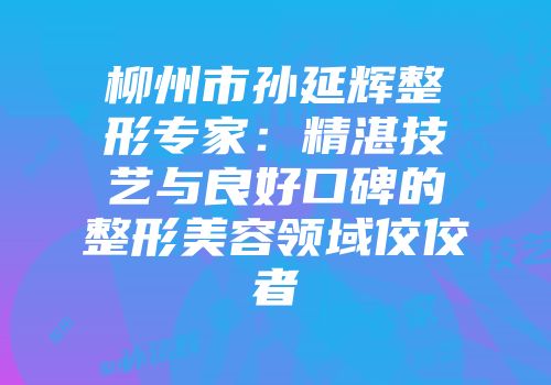 柳州市孙延辉整形专家：精湛技艺与良好口碑的整形美容领域佼佼者