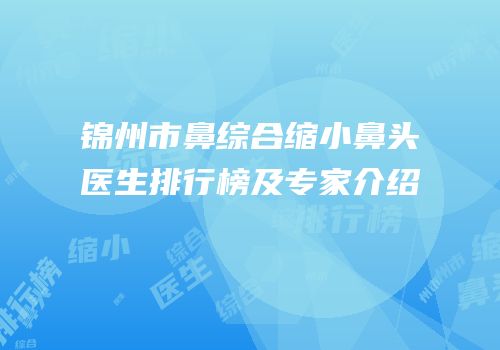 锦州市鼻综合缩小鼻头医生排行榜及专家介绍