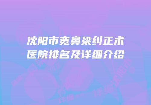 沈阳市宽鼻梁纠正术医院排名及详细介绍