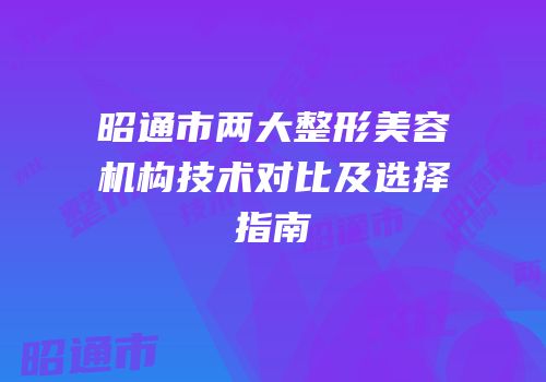 昭通市两大整形美容机构技术对比及选择指南